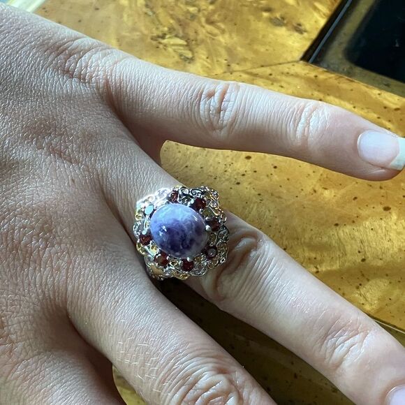 Rare Tiffany Stone Red Garnet Sterling Silver Cocktail Ring Size 7 - Picture 4 of 9